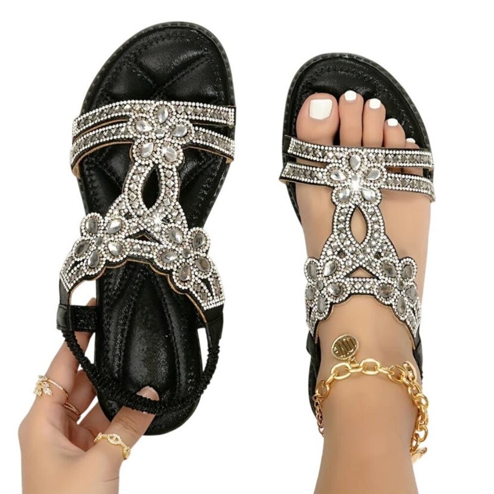 Farrah Size EU 43 US 11 Sandals Embellished Rhinestone Orthopedic Boho Cushioned